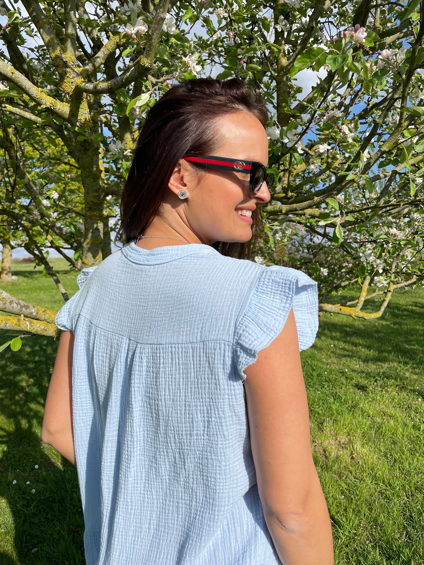 Robe blush gaz de coton bleue
