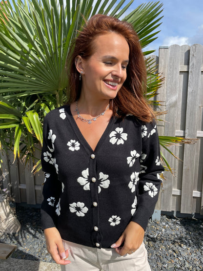 Gilet noir fleurs