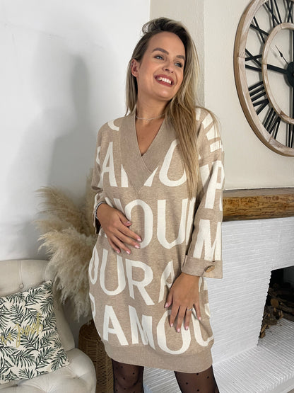Robe pull Amour beige