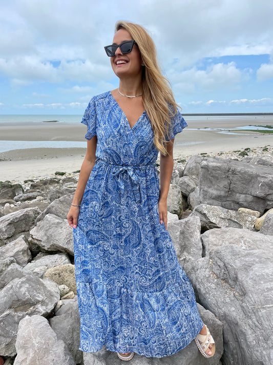 Robe longue Agathe bleue