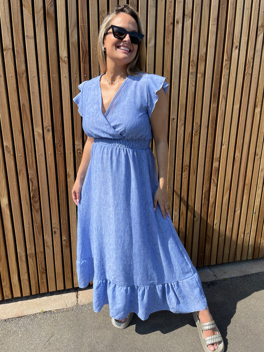 Robe effet lin bleue