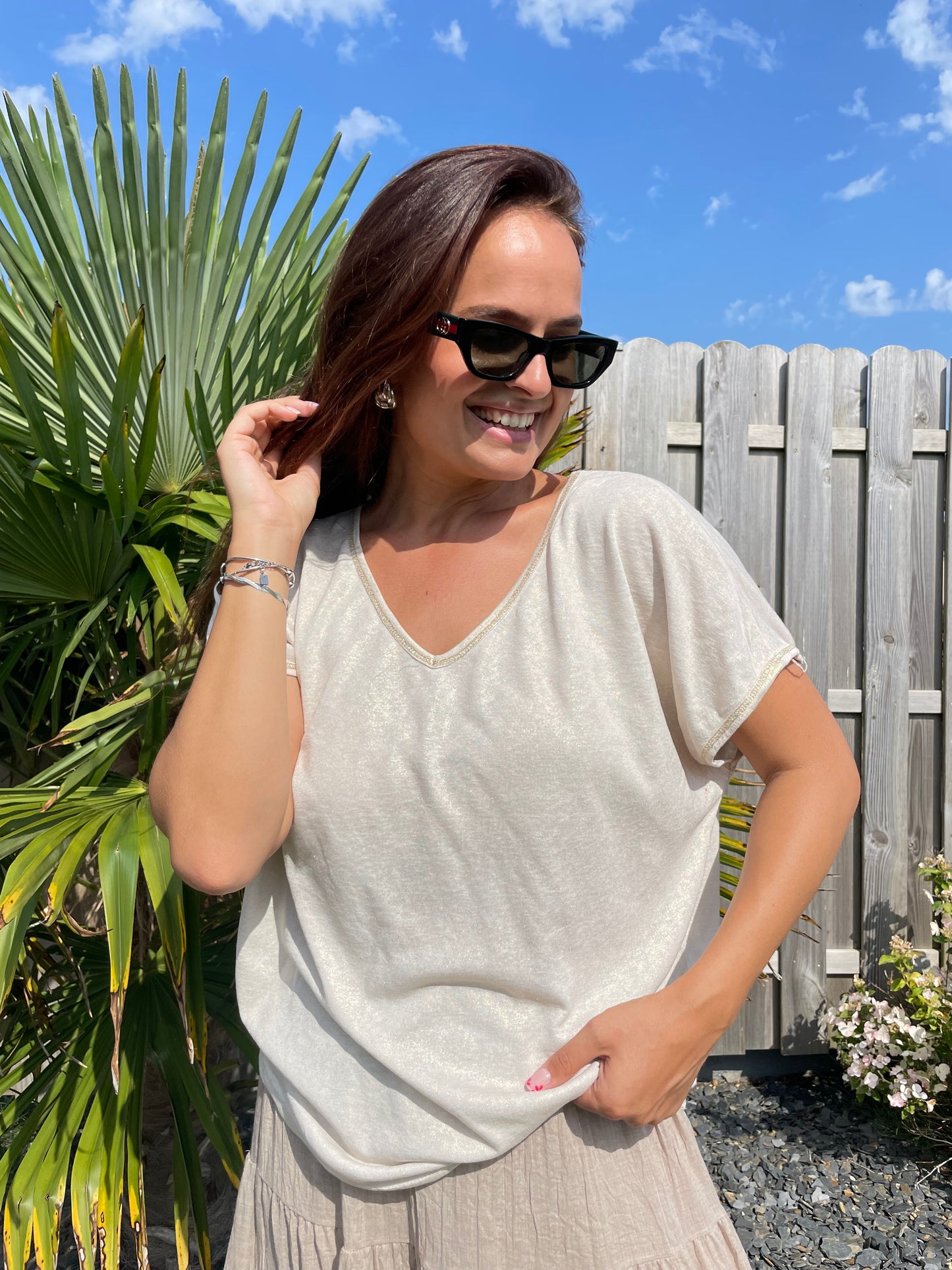 Haut brillant beige