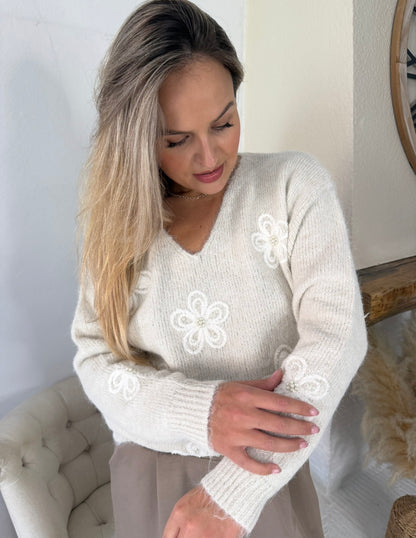 Pull Flora beige