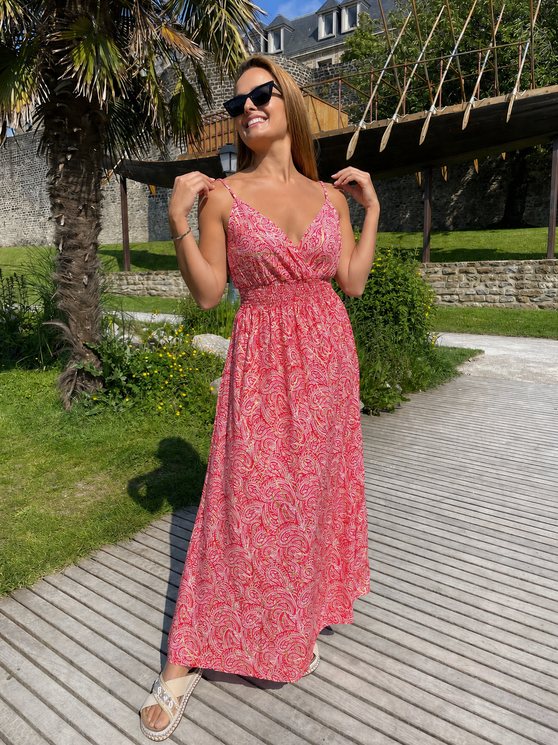 Robe longue dorée rouge
