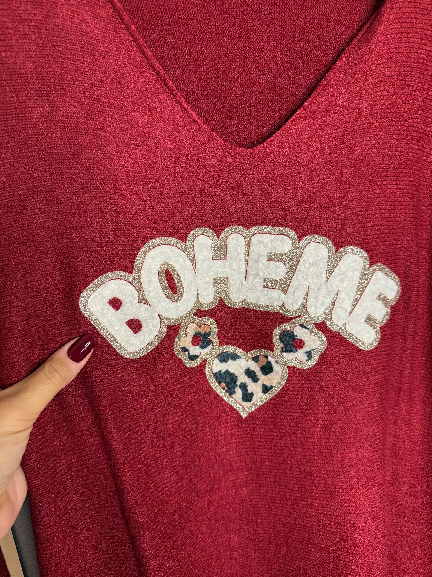 Pull Bohème bordeaux