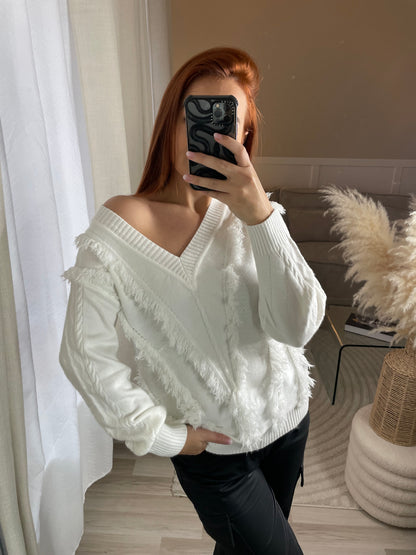 Pull Tulum col V blanc