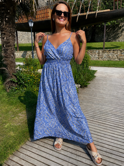 Robe longue dorée bleue