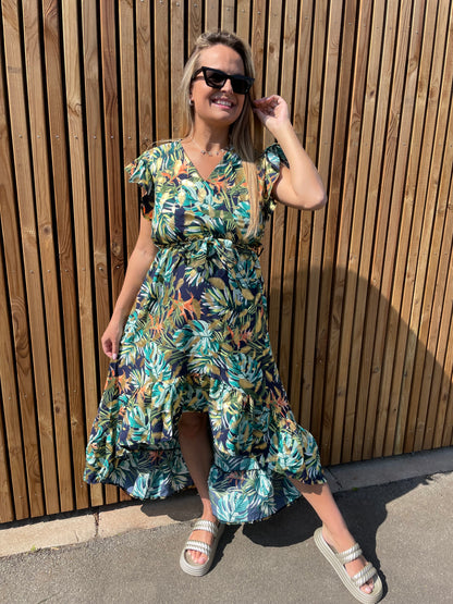 Robe exotique asymétrique verte