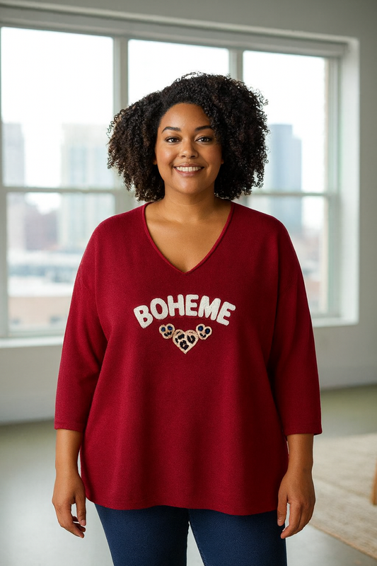 Pull Bohème bordeaux