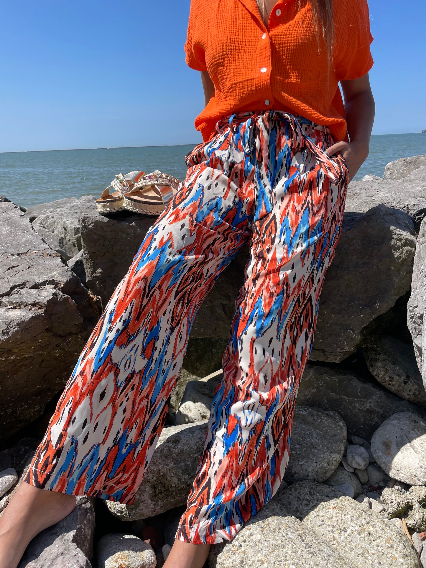 Pantalon Paint orange/bleu