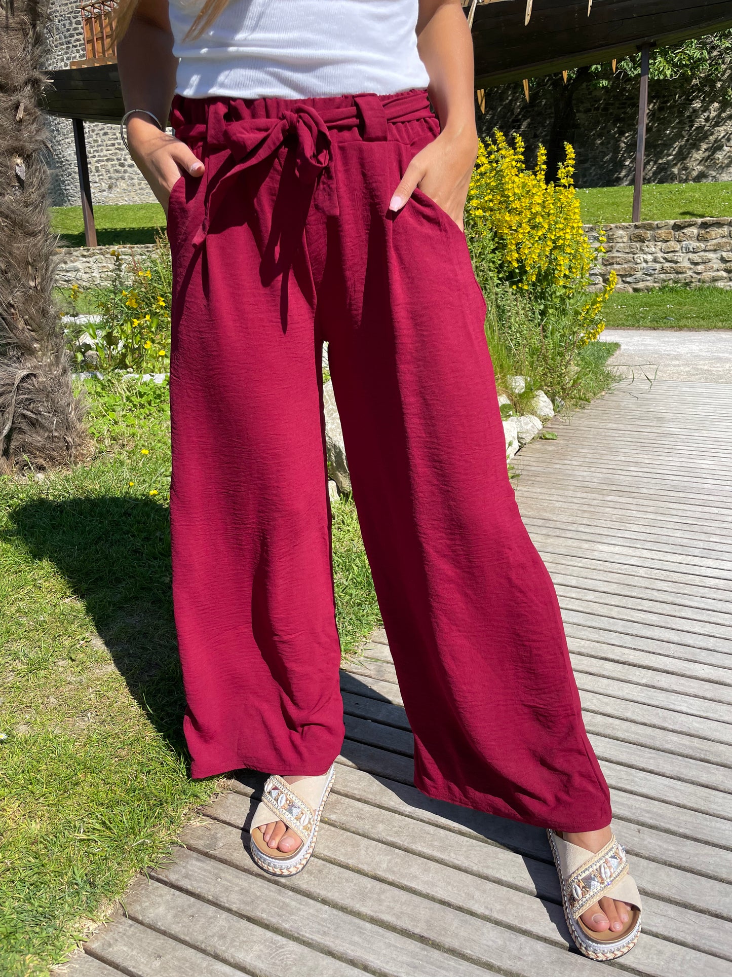 Pantalon uni bordeaux