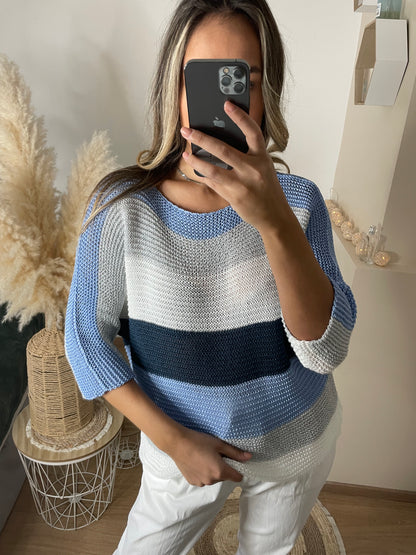 Pull maille bleu